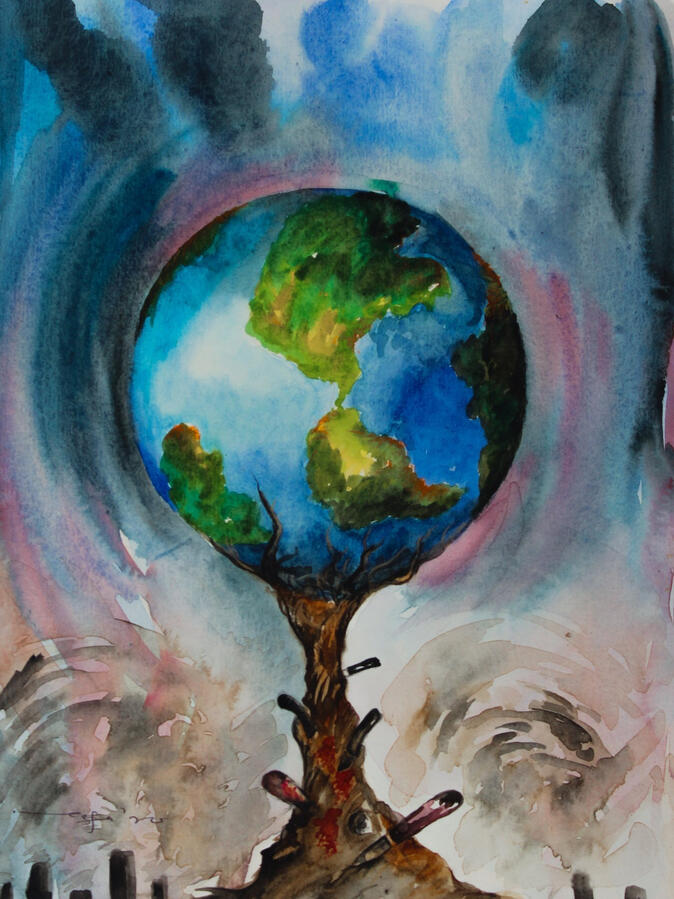 Earth in pain - Watercolor on paper